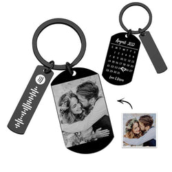 Personalised Spotify Calendar Keychain Custom Picture & Music Song Code Couples Photo Keyring Gifts