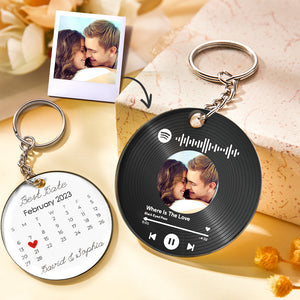 Custom Photo and Date Keychain Calendar Keychain Scannable Spotify Code Keychain Anniversary Gifts for Couple - CustomPhotoWallet
