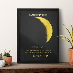 Custom Moon Phase and Names Foil Print Wooden Frame with Your Text