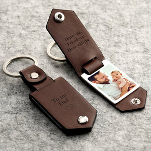 Drive Safe Keychain to My Best Dad Custom Leather Photo Text Keychain with Engraved Text - Myphotowallet