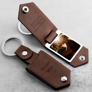 Drive Safe Keychain Gift for LGBT Custom Leather Photo Text Keychain with Engraved Text - Myphotowallet