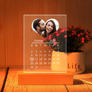 Custom Heart-Shape Photo Orange Night Light Custom Calendar Lamp Acrylic Lamp - CustomPhotoWallet