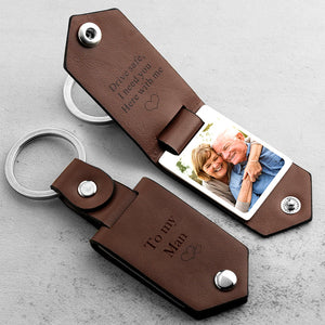 Drive Safe Keychain to My Lover to My Man Custom Leather Photo Text Keychain with Engraved Text for Him - Myphotowallet