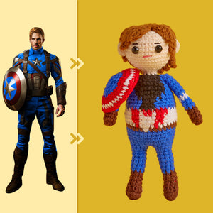 Full Body Customizable 1 Person Custom Crochet Doll Personalized Gifts Handwoven Mini Dolls - Captain America - CustomPhotoWallet