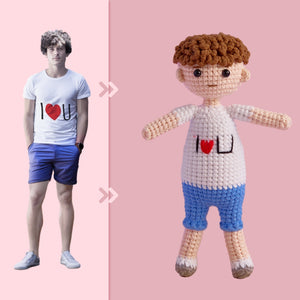 Full Body Customizable 1 Person Custom Crochet Doll Personalized Gifts Handwoven Mini Dolls - I Love U Boy - CustomPhotoWallet