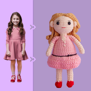 Full Body Customizable 1 Person Custom Crochet Doll Personalized Gifts Handwoven Mini Dolls - Girl in Pink Skirt - CustomPhotoWallet