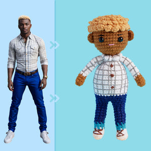 Full Body Customizable 1 Person Custom Crochet Doll Personalized Gifts Handwoven Mini Dolls - Plaid Shirt Boys - CustomPhotoWallet