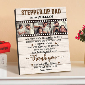 Personalized Desktop Picture Frame Custom Stepped Up Dad Film Sign Father's Day Gift - CustomPhotoWallet