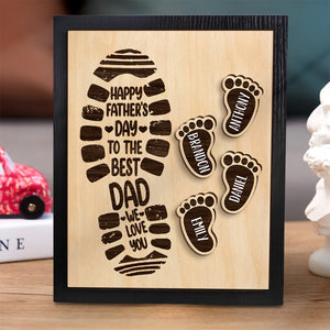 Personalized Footprints Wooden Frame Custom Family Member Names Father's Day Gift - CustomPhotoWallet