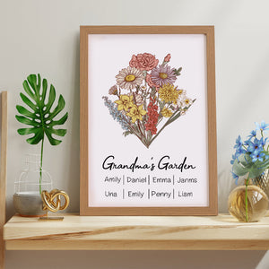 Personalized Birth flower Bouquet Beech Wood Names Frame Gift for Mom - Myphotowallet