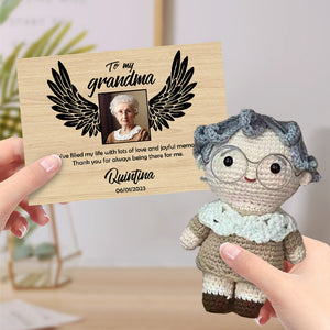 Personalized Crochet Doll Handmade Dolls Look alike Custom Photo with Memorial Card To My Grandma or Grandpa - CustomPhotoWallet