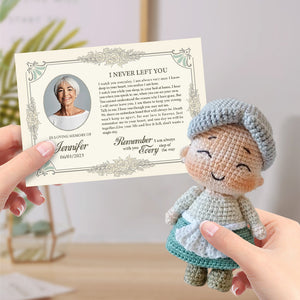 Custom Crochet Doll Handmade Dolls from Personalized Photo with Memorial Card Remember Your Loved One - CustomPhotoWallet