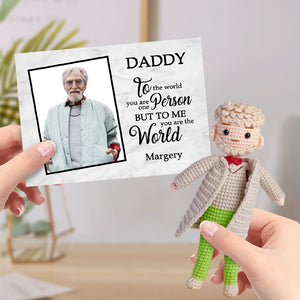 Custom Crochet Doll Handmade Mini Dolls Look alike Your Photo with Personalized Card Gifts for Father - CustomPhotoWallet
