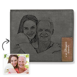 Men's Biffold Short Custom Photo Wallet Grey Personalised Wallet