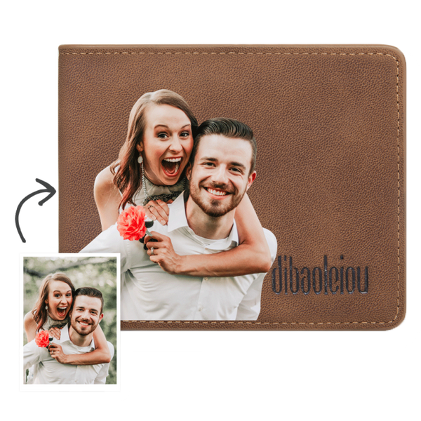 Anniversary Gifts - Custom Photo Wallet Brown Color Printing Brown