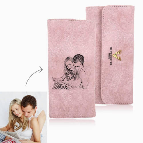 Gifts for Her Personalised Photo Wallet Women's Wallet Custom Picture Wallet - Pink Leather