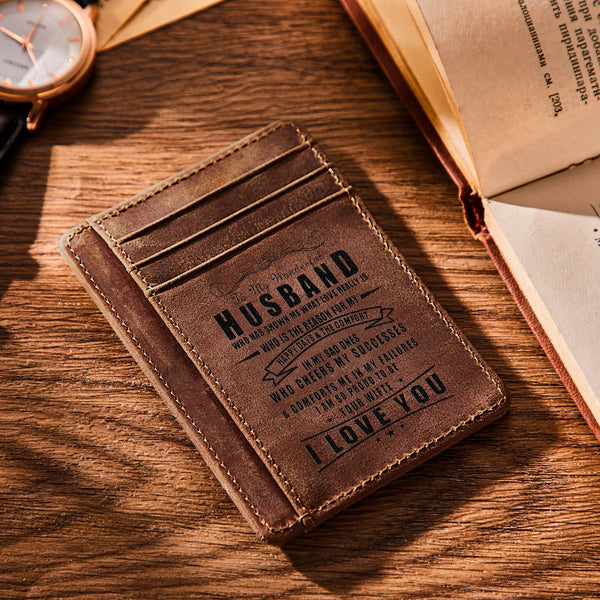 Leather Card Holder Minimalist Wallet For Men - To My Husband