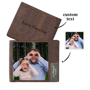 Gift for Him Men's Wallet Custom Photo Wallet Men's Bifold Short Wallet Brown Color Printing for Dad - CustomPhotoWallet