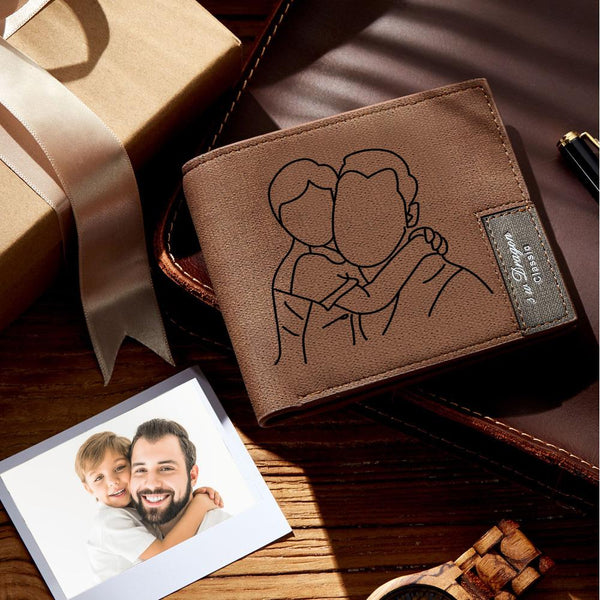 Custom Photo Wallet Line Drawing Photo Wallet Engraved Wallet Men's Wallet Best Dad Gift - CustomPhotoWallet