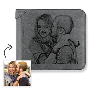Men's Custom Engraved Photo Wallet Grey Leather
