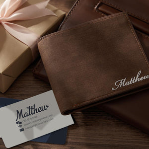 Men's Custom Name Wallet Brown Leather Classic Short Wallet