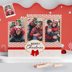 Custom Building Block Puzzle Personalized Horizontal Trio Couple Photo Brick Merry Christmas - CustomPhotoWallet