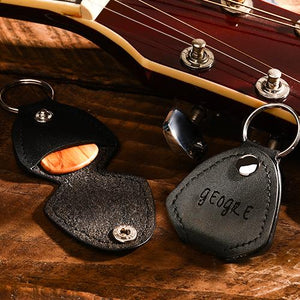 Personalized Engraved Guitar Pick Case Keychain