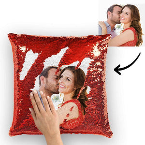 Personalized Photo Sequin Pillow Full Printing Reversible Pillow 15.75x 15.75-Red