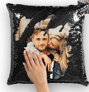 Personalized Photo Sequin Pillow Full Printing Reversible Pillow 15.75x 15.75-Black