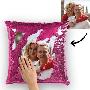 Personalized Photo Sequin Pillow Full Printing Reversible Pillow 15.75x 15.75-Pink