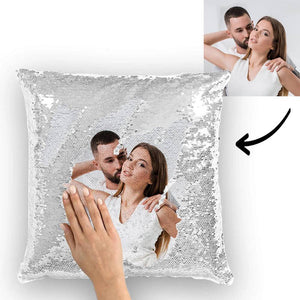 Personalized Photo Sequin Pillow Full Printing Reversible Pillow 15.75x 15.75-White