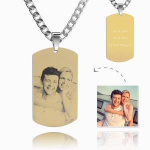 Men's Photo Engraved Tag Necklace | Sketch Effect