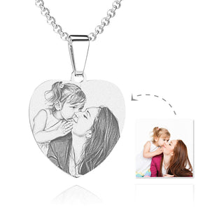 Gifts For Mother Heart Photo Engraved Necklace Stainless Steel Black And White