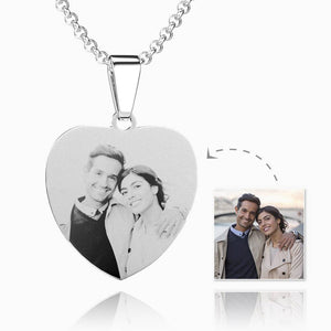 UK Heart Photo Engraved Tag Necklace With Engraving Stainless Steel (Black/White)