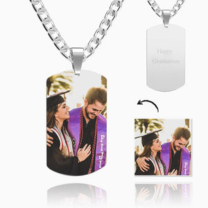 Graduation Gifts Photo Tag Necklace With Engraving Stainless Steel