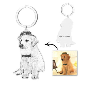 Photo Engraved Keychain Stainless Steel Memorial Gifts Cute Pet