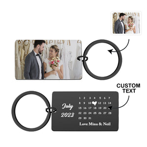 Anniversary Gift Custom Photo Keychain Personalized Calendar Keychain Save the Date Calendar Gift - CustomPhotoWallet