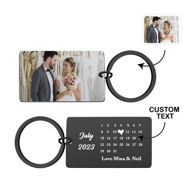 Anniversary Gift Custom Photo Keychain Personalized Calendar Keychain Save the Date Calendar Gift - CustomPhotoWallet
