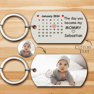 Custom Photo The Day You Became My Mommy Calendar Keychain Gift for Mother Personalized Aluminum Keyring