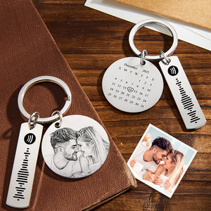 Custom Photo Calendar Spotify Keychain Personalized Stainless Steel Keychain Gift for Lover - CustomPhotoWallet