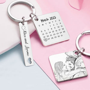 Custom Photo Calendar Keychain Personalized Save The Date Keychain Gift for Lover - CustomPhotoWallet