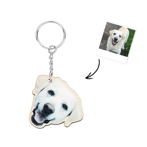 Personalized Pet Photo Wooden Keychain Custom Dog Cat Photo Keyring Pendant Memorable Gifts - CustomPhotoWallet