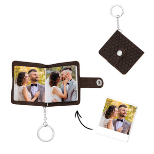 Personalized Mini Photo Album Leather Keychain Custom Photo Brown Keychain Pendant Romantic Gift - CustomPhotoWallet