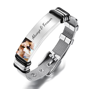 Custom Photo And Engraved Stainless Steel Bracelet Gift For Couples