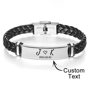 Gift for Him Men's Bracelet Personalized Initial Bracelet Engraved Bracelet - CustomPhotoWallet