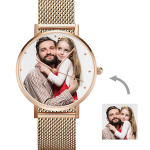 Anniversary Gifts Unisex Engraved Rose Gold Photo Watch