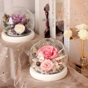 Mother's Day Gifts Preserved Flower Rose Preserved Flower Gift Box Glass Cover 1Pcs - Pink