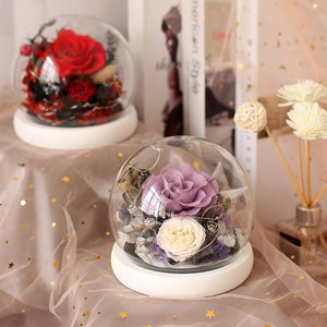 Anniversary Gift Preserved Flower Rose Preserved Flower Gift Box Glass Cover 1Pcs - Purple