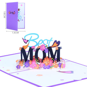 Mother's Day Three-dimensional Greeting Card Best MOM Creative Personality 3D Flower Blessing Card for Mom - Purple
