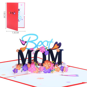 Best MOM Three-dimensional Greeting Card Mother's Day Creative Personality 3D Flower Blessing Card for Mom - Red